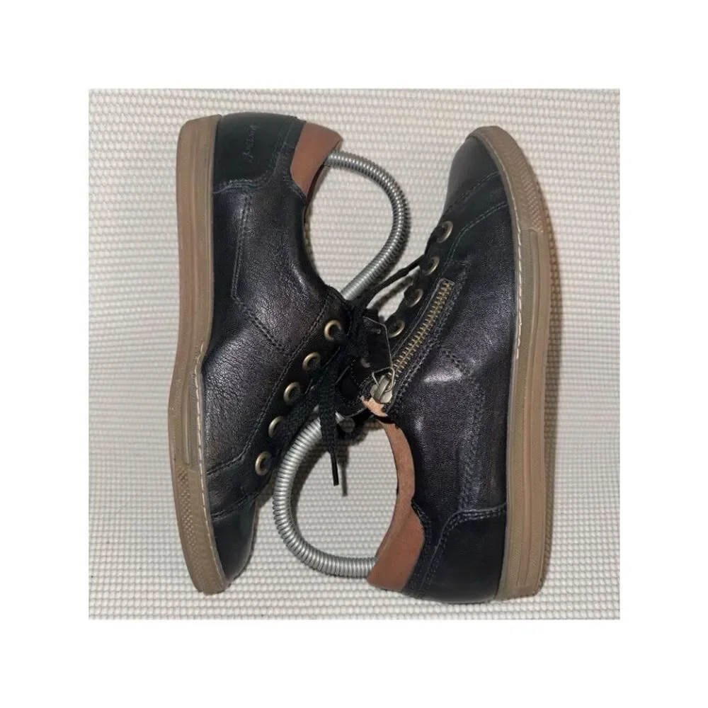 Paul Green Addie Black Gum Leather Low Top Zip Lace Up Sneakers Size US 7 UK 4.5